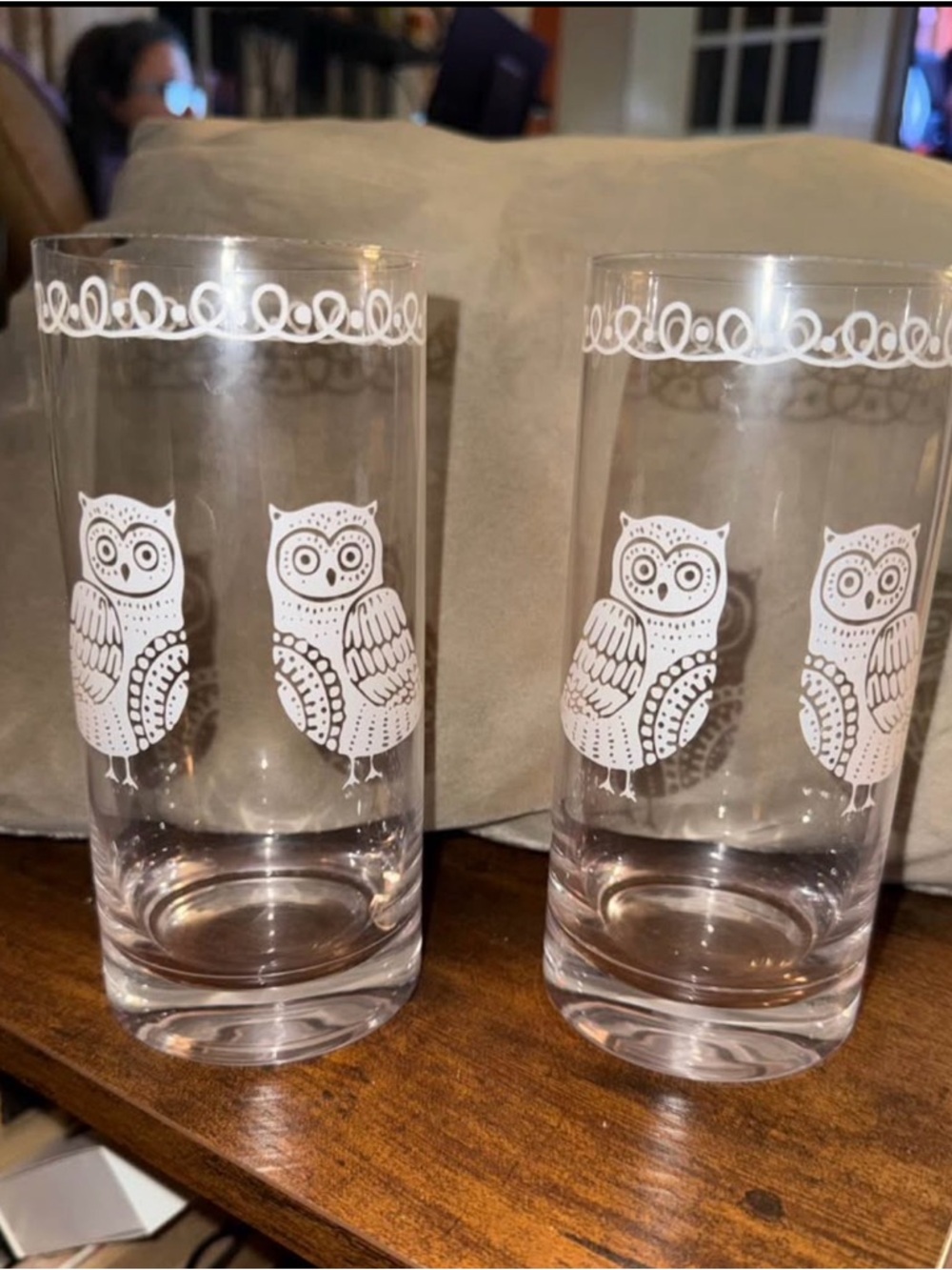 Set of 2 Owl Print drinking Glasses
